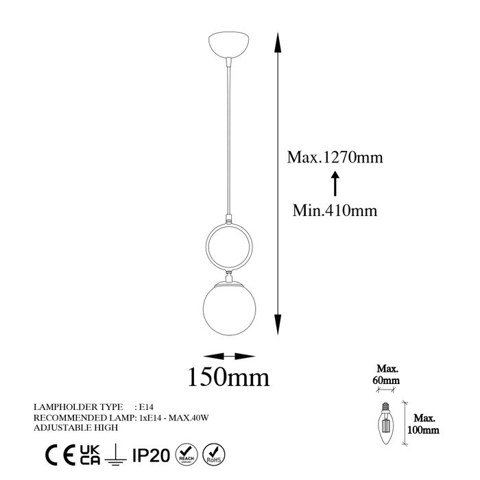 Opviq Ring - 13433 Lámpara de araña dorada ajustable